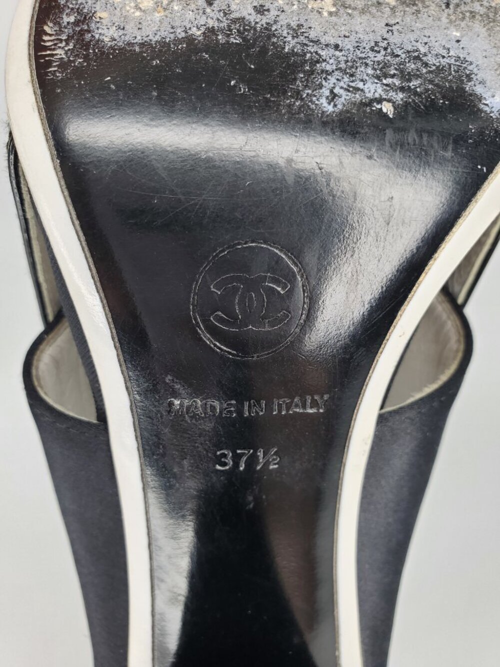 Chanel Black Satin & PVC Crystal Starburst Slingback Heels - Picture 6 of 6